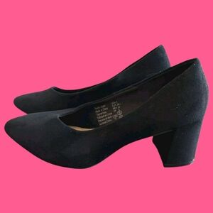 🪻BOGO🪻 Christian Siriano‎ For Payless Black Faux Suede Pumps Block Heel Size 6